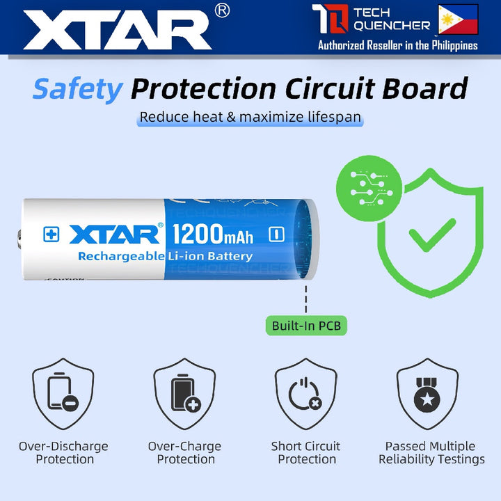 XTAR 14500 1200mAh Protected Battery - 3.6V Rechargeable Lithium-Ion Battery - 2.5A - 500+ Cycles