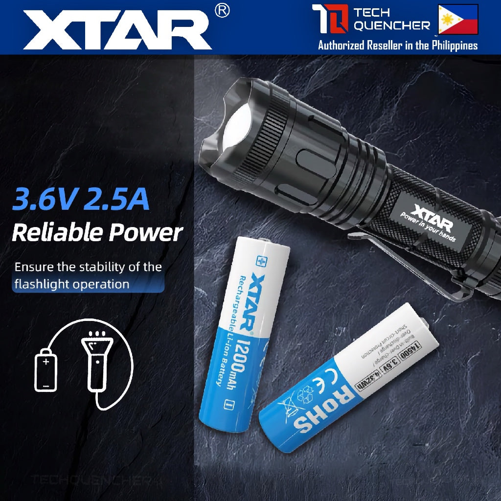XTAR 14500 1200mAh Protected Battery - 3.6V Rechargeable Lithium-Ion Battery - 2.5A - 500+ Cycles