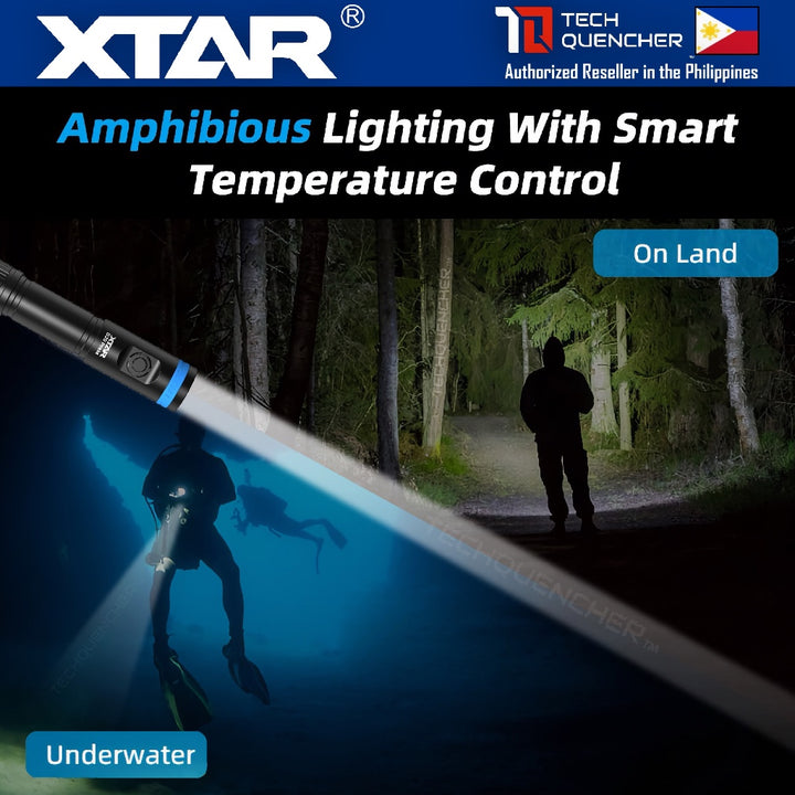 XTAR D20 Press Compact Diving Flashlight - 1200 Lumens - 140m- Rechargeable 18650 Battery -MiniSuper