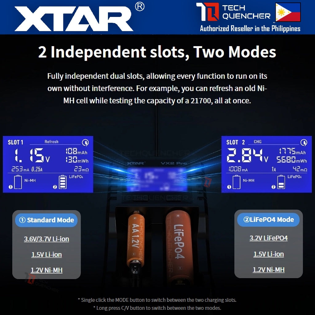 XTAR VX2 Pro Battery Charger - Capacity Test - Refresh Mode - Storage Mode - USB-C - LiFePO4 -Li-ion