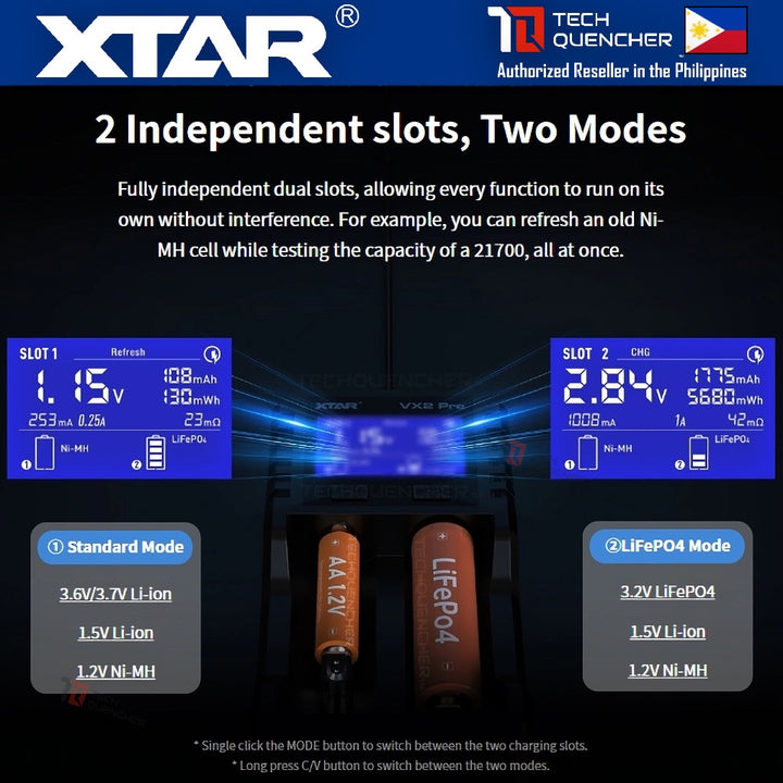 XTAR VX2 Pro Battery Charger - Capacity Test - Refresh Mode - Storage Mode - USB-C - LiFePO4 -Li-ion