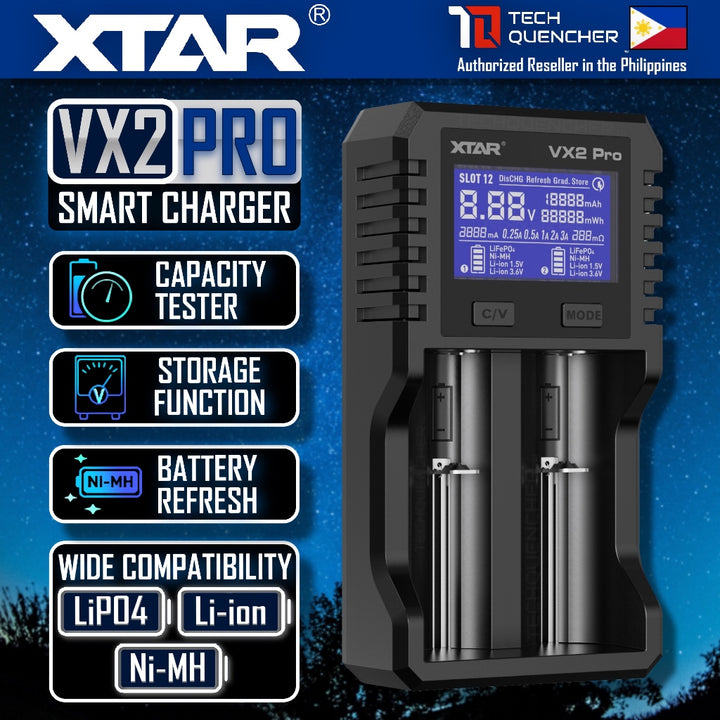XTAR VX2 Pro Battery Charger - Capacity Test - Refresh Mode - Storage Mode - USB-C - LiFePO4 -Li-ion