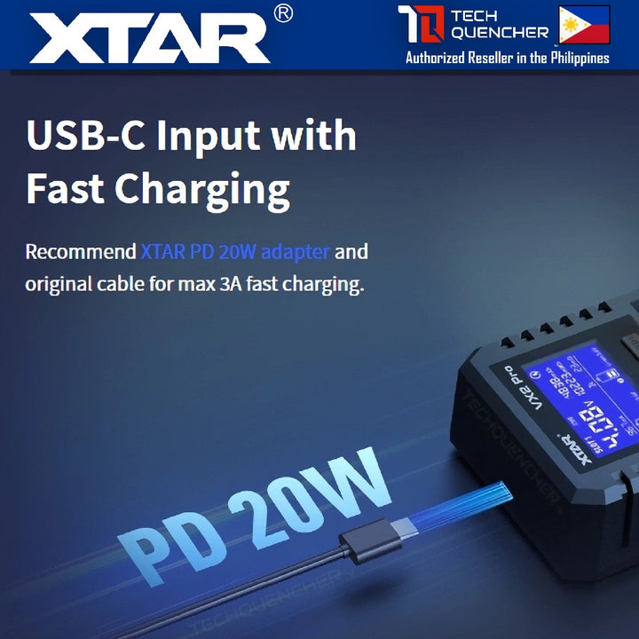 XTAR VX2 Pro Battery Charger - Capacity Test - Refresh Mode - Storage Mode - USB-C - LiFePO4 -Li-ion