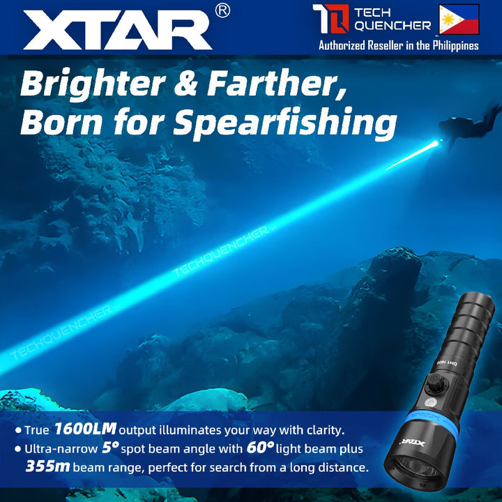 XTAR DH1 Hunter Diving Flashlight - 1600 Lumens - 355m - Rechargeable 21700 Battery - Spearfishing