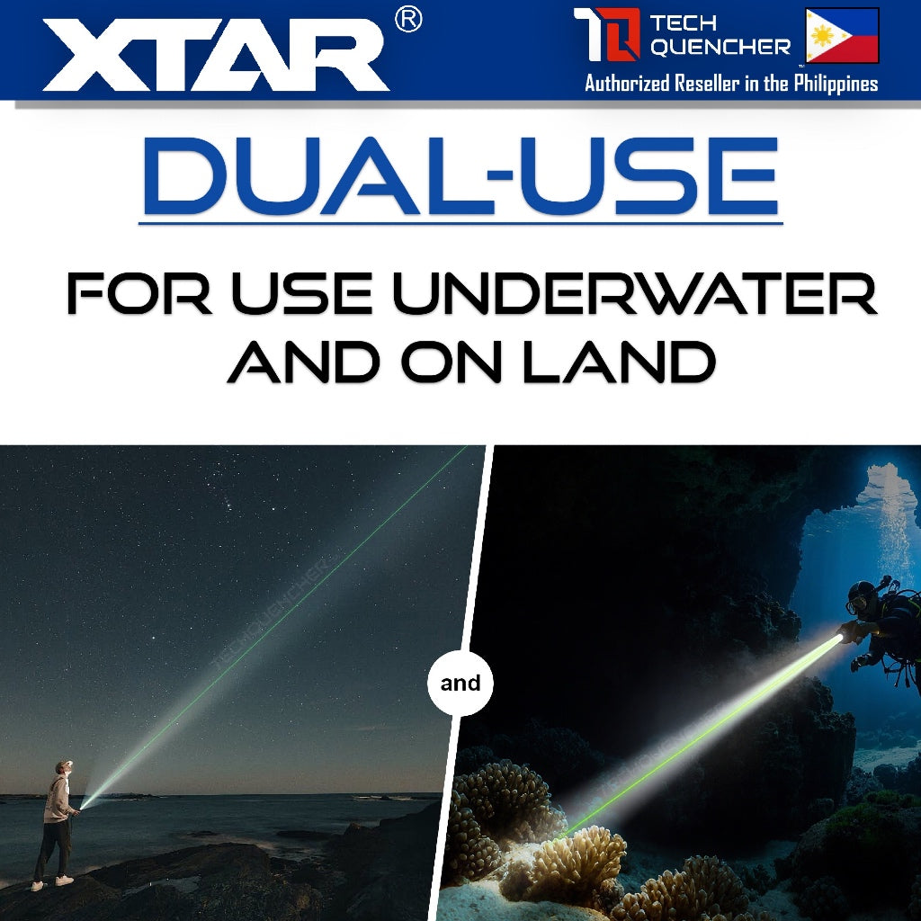 XTAR DL2 Diving Flashlight with Pointer Green Laser - 1600 Lumens - 355m- Rechargeable 21700 Battery