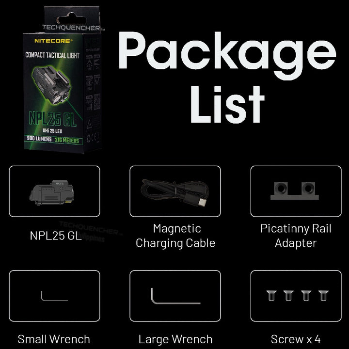 Nitecore NPL25 GL Flashlight + Green Laser - 900 Lumens - 500mAh Rechargeable Battery - 74 grams