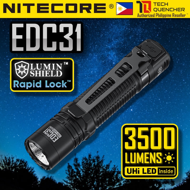 Nitecore EDC31 Flashlight - Lumin Shield - 3500 Lumens - USB-C Rechargeable - Rapid Lock -380m- IP68