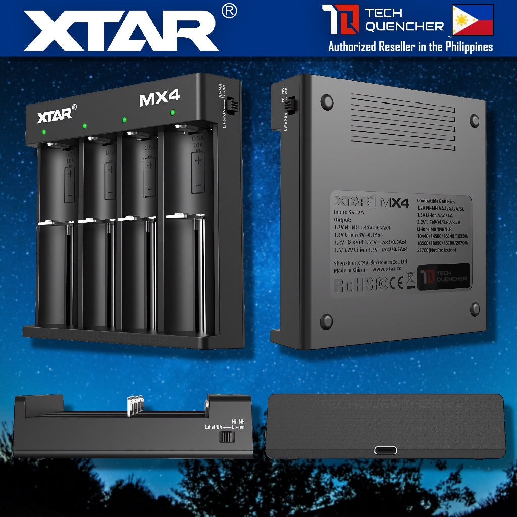 XTAR MX4 Battery Charger - USB-C - 21700 18650 AA AAA - 3.2v LiFePO4 - 3.7V 1.5v Li-ion -1.2v Ni-MH