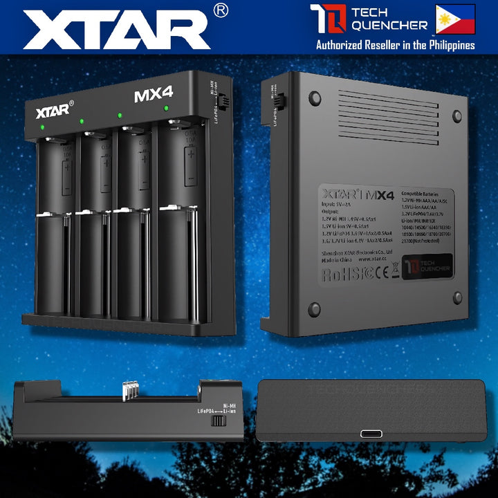 XTAR MX4 Battery Charger - USB-C - 21700 18650 AA AAA - 3.2v LiFePO4 - 3.7V 1.5v Li-ion -1.2v Ni-MH