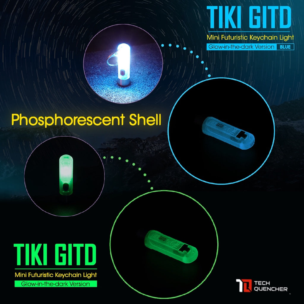 Nitecore TIKI GITD Flashlight - Green - Blue - 300 Lumens - USB-C Rechargeable - UV Light - Keychain