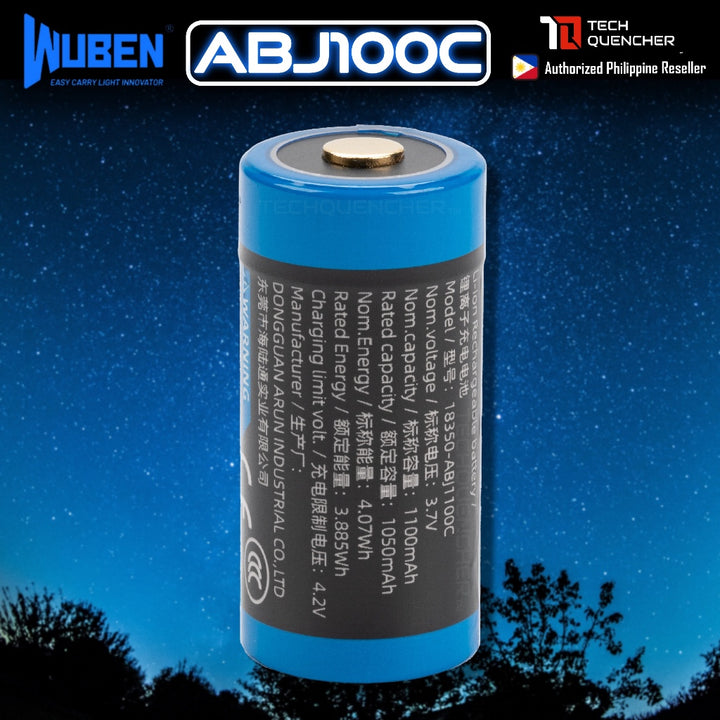 Wuben ABJ1100C 18350 Battery - Rechargeable 1100mAh - Li-ion Battery - Compatible w/ Wuben E7 T4 X0