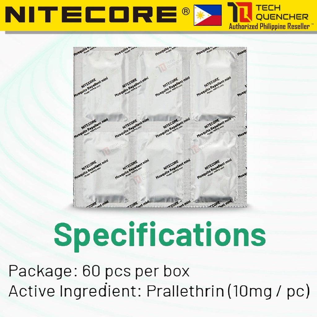 Nitecore MRM10 Mini Mosquito Repellent Mats - 60pcs +  FREE EMR11D - Up to 6 hours - For EMR23 EMR25