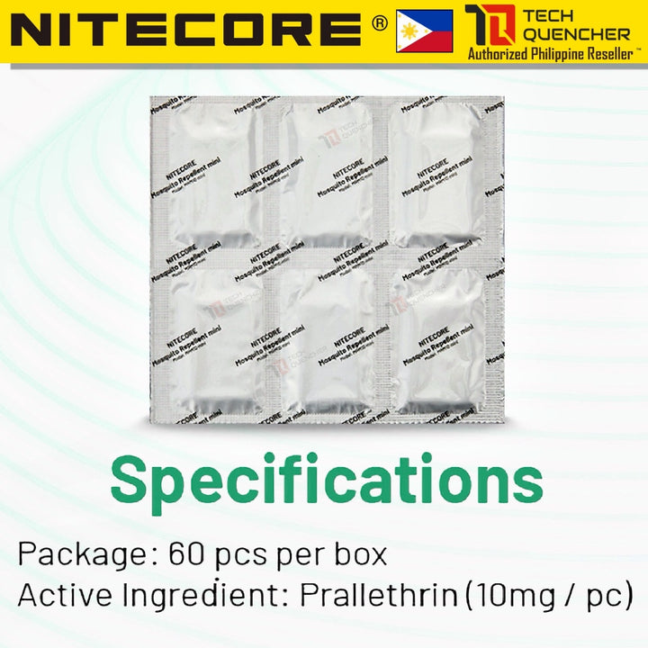 Nitecore MRM10 Mini Mosquito Repellent Mats - 60pcs +  FREE EMR11D - Up to 6 hours - For EMR23 EMR25