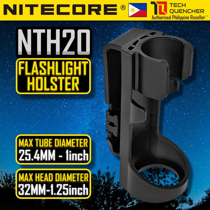 Nitecore NTH20 Flashlight Hard Holster  -  Supports 1 inch Tube Diameter - 1.25 inch Head Diameter