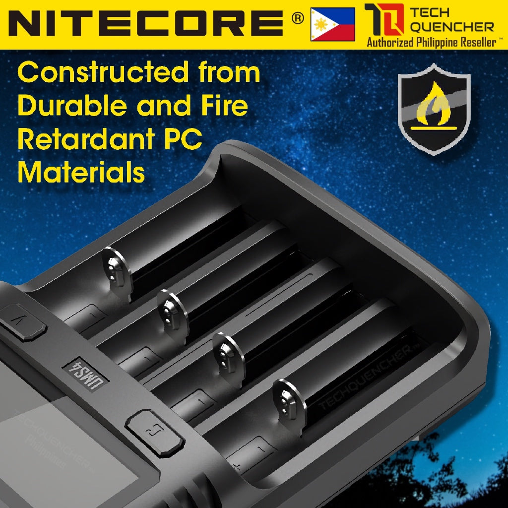 Nitecore UMS4 V2 USB-C Battery Charger - LCD Display - 4 Slot - Intelligent - 4A Max Output - QC