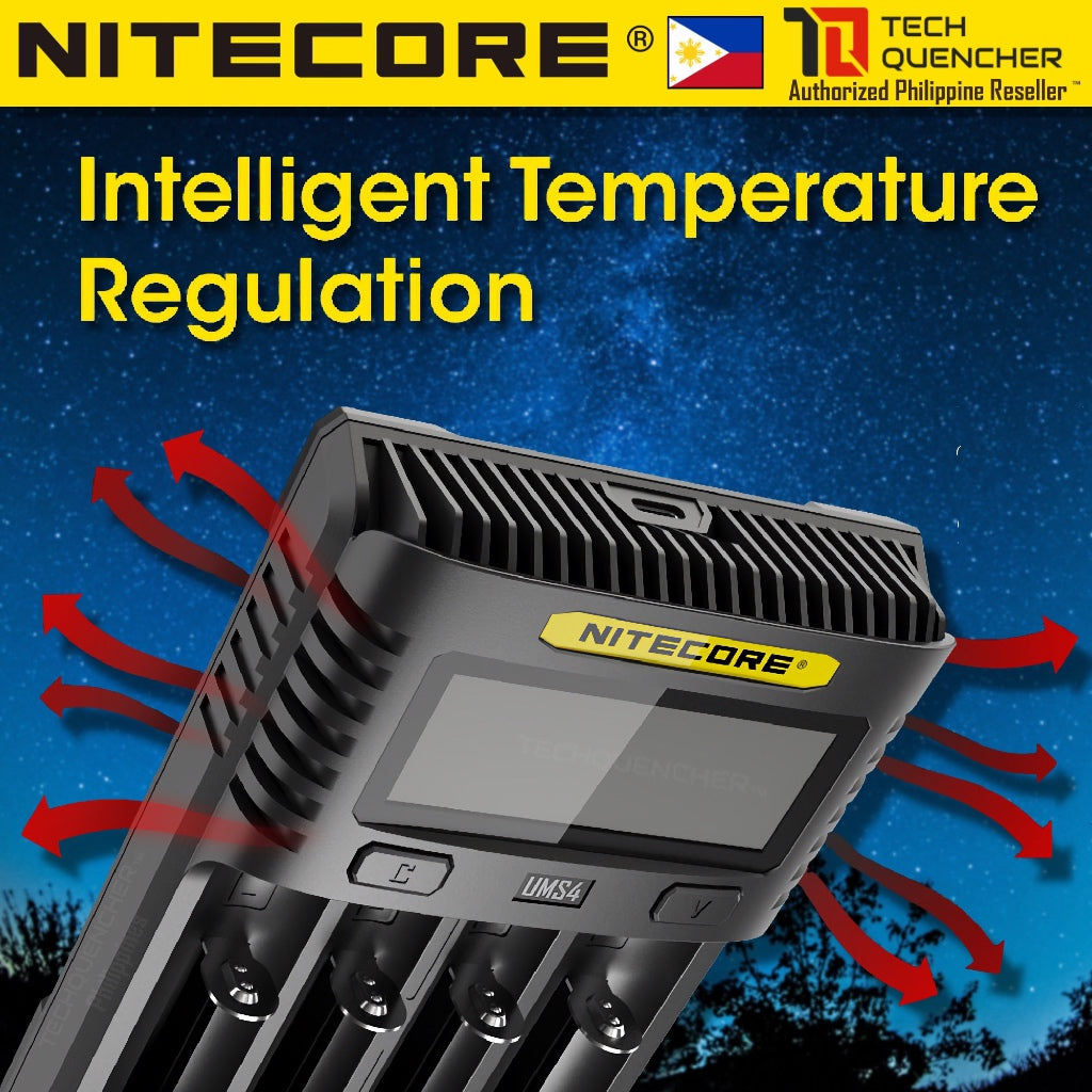 Nitecore UMS4 V2 USB-C Battery Charger - LCD Display - 4 Slot - Intelligent - 4A Max Output - QC
