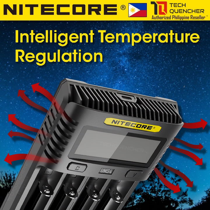 Nitecore UMS4 V2 USB-C Battery Charger - LCD Display - 4 Slot - Intelligent - 4A Max Output - QC