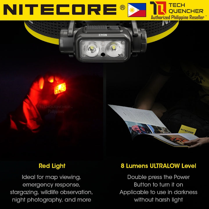 Nitecore NU43 Headlamp 1400 Lumens -  USB-C Rechargeable 3400mAh Battery - Redlight + Floodlight