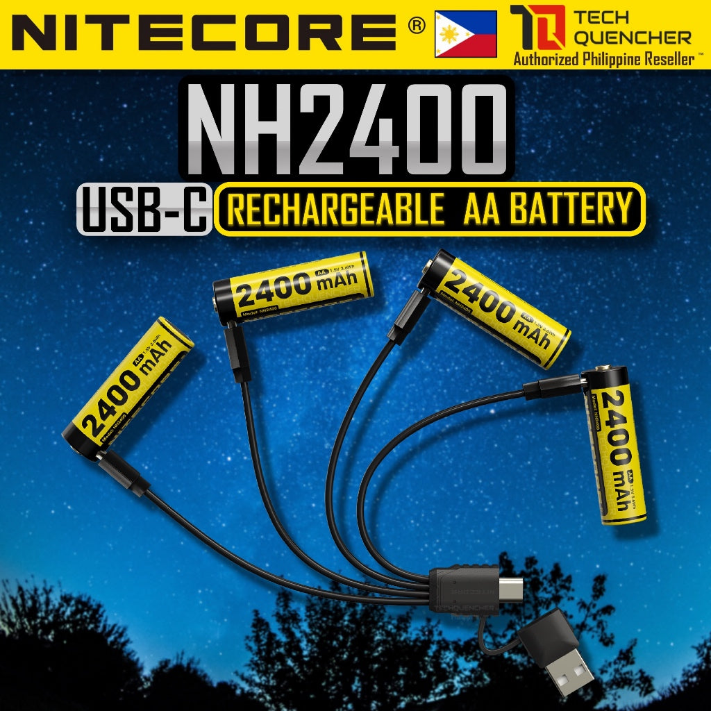 Nitecore NH2400 AA Battery - USB-C - 2400mAh Rechargeable AA Battery with Split Charging Cable