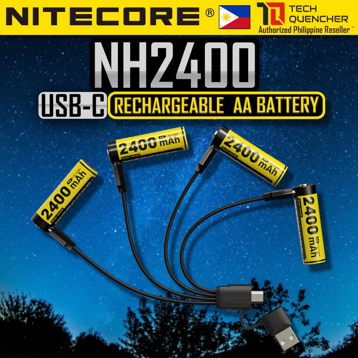 Nitecore NH2400 AA Battery - USB-C - 2400mAh Rechargeable AA Battery with Split Charging Cable