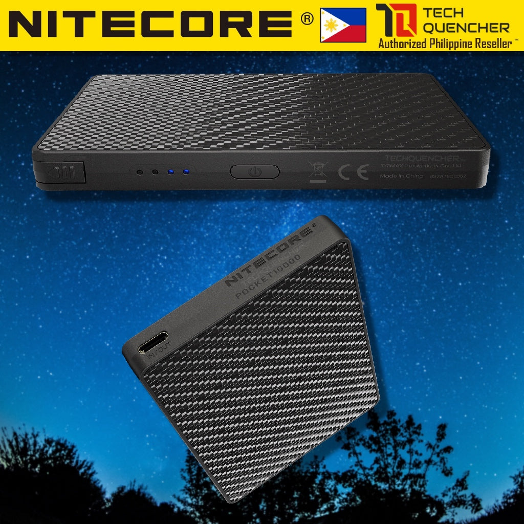 Nitecore Pocket 10000 - 10000mAh Powerbank + Built-In USB-C Cable - Carbon Fiber - 22.5w Max - IP65