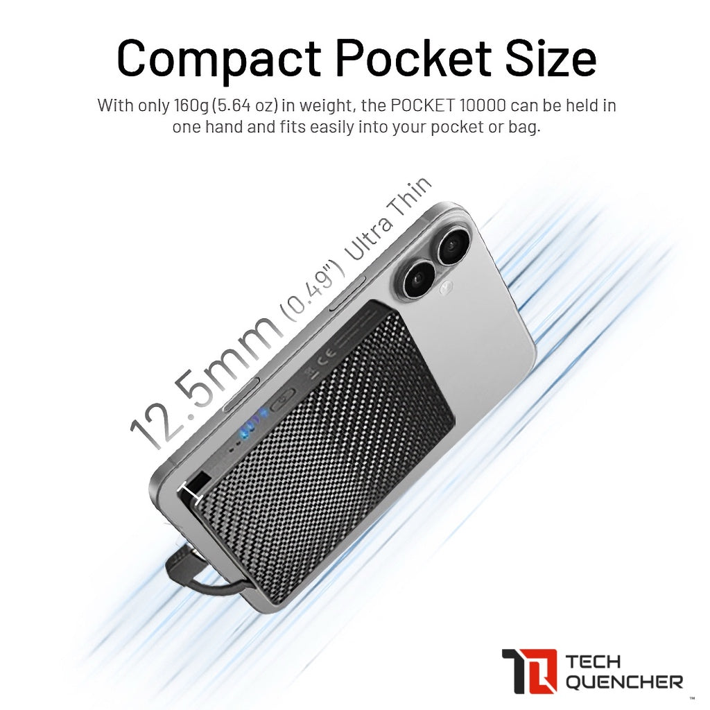Nitecore Pocket 10000 - 10000mAh Powerbank + Built-In USB-C Cable - Carbon Fiber - 22.5w Max - IP65