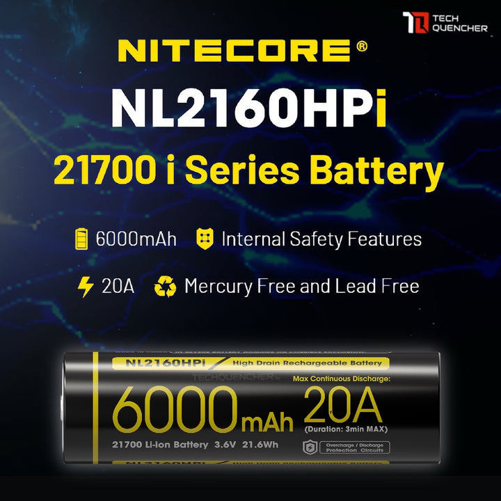 Nitecore NL2160HPi 6000mAh Battery - 20A - 21700 i Series High Drain - For i-Series Supported Device
