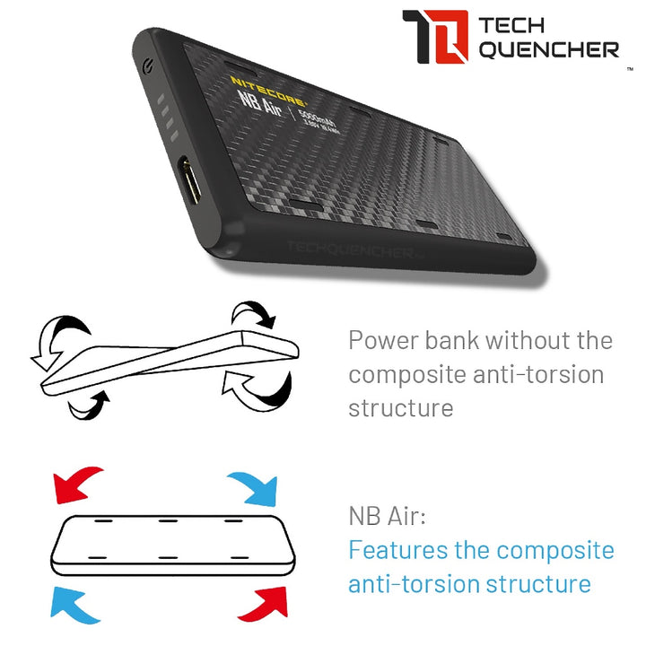 Nitecore NB Air Powerbank - Ultra Lightweight - 89g - 5000mAh - IPX7 - Carbon Fiber - PD + QC 3.0