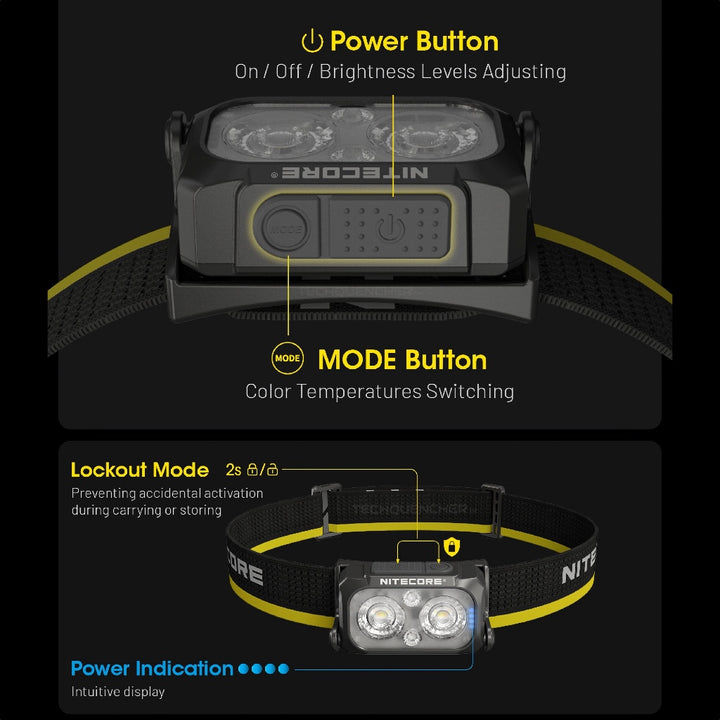 Nitecore NU25 MCT Headlamp 400 Lumens - Lightweight 50g - USB-C Rechargeable Battery -UHE LED - IP66
