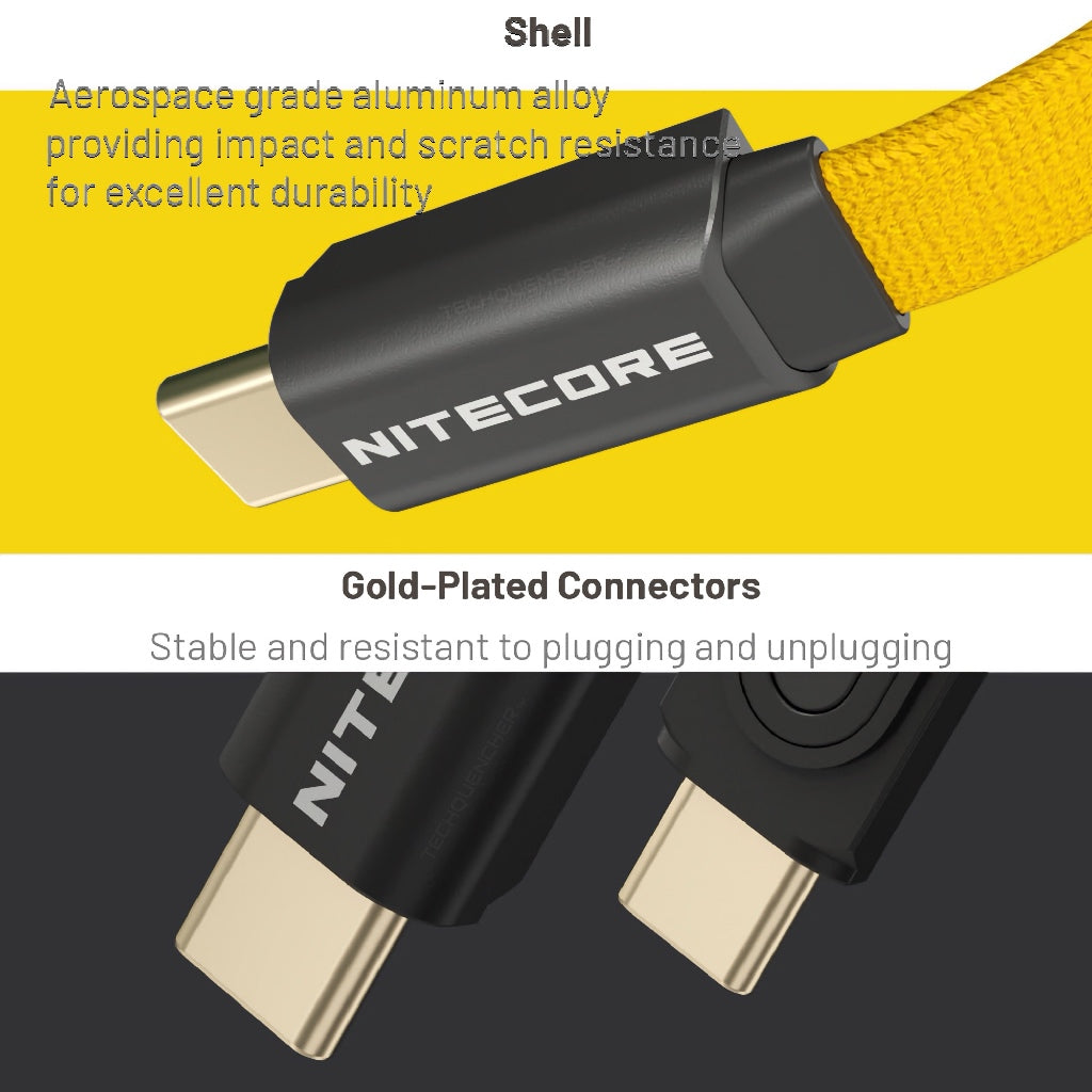 Nitecore NLink10 Magnetic Charging Cable - USB-C - 60W PD + QC Fast Charging - Braided - Gold Plated