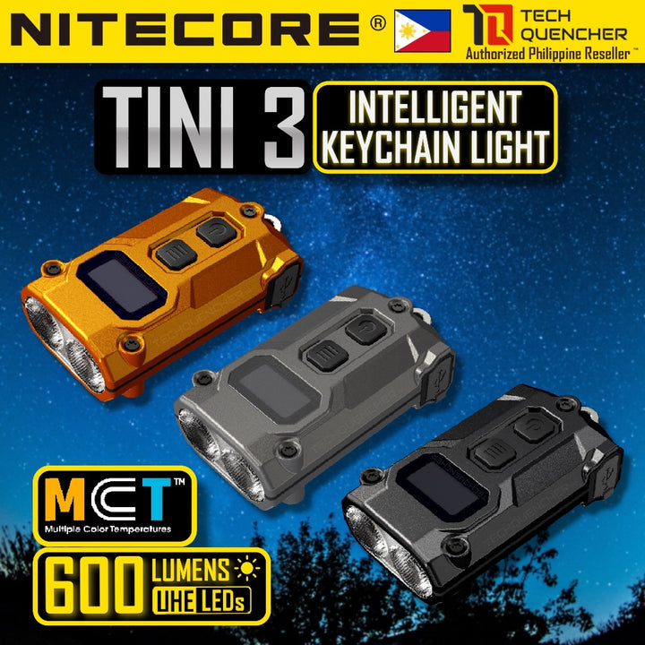 Nitecore Tini3 Keychain Flashlight - 600 Lumens - OLED Display - USB-C Charging - 20g - MCT UHE LEDS