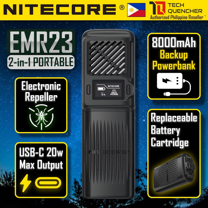 Nitecore EMR23 Electronic Mosquito Repeller + 8000mAh Powerbank - USB-C Fast Charging - OLED - IPX5