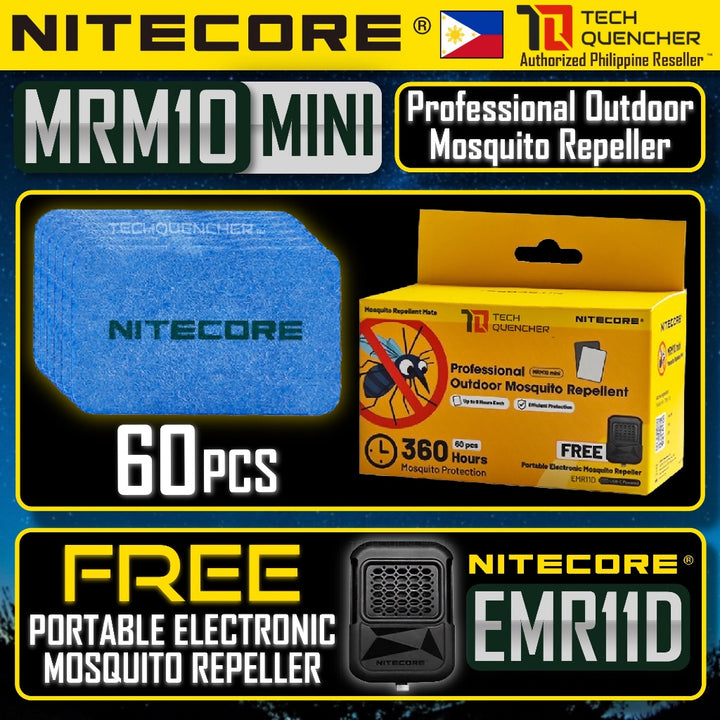 Nitecore MRM10 Mini Mosquito Repellent Mats - 60pcs +  FREE EMR11D - Up to 6 hours - For EMR23 EMR25