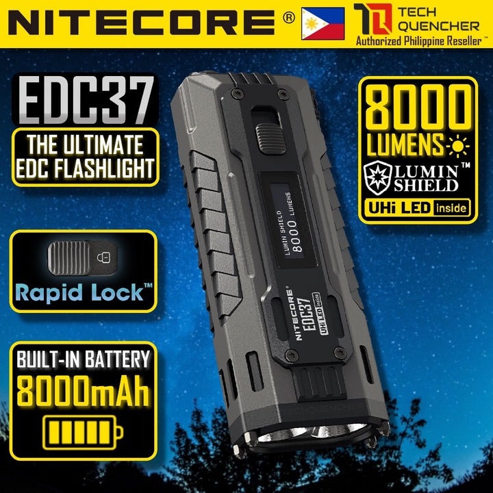 Nitecore EDC37 Flashlight - 8000 Lumens - Lumin Shield - 8000mAh Battery -Lock Switch- USB-C -STROBE