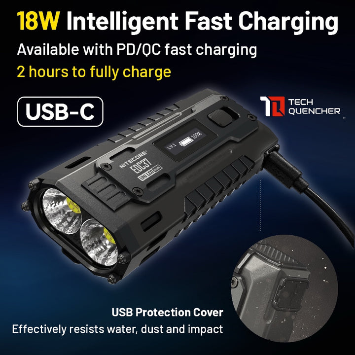 Nitecore EDC37 Flashlight - 8000 Lumens - Lumin Shield - 8000mAh Battery -Lock Switch- USB-C -STROBE