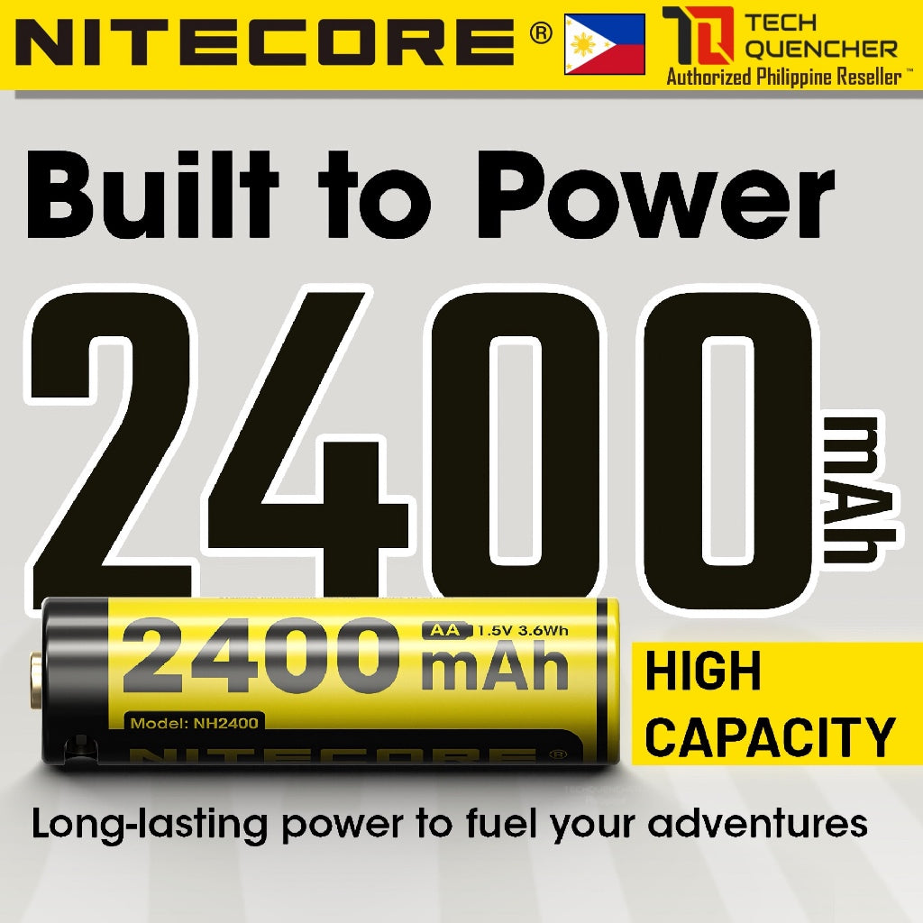 Nitecore NH2400 AA Battery - USB-C - 2400mAh Rechargeable AA Battery with Split Charging Cable