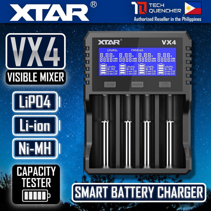 XTAR VX4 Battery Charger - Capacity Test - USB-C - 26650 21700 18650 AA AAA - LiFePO4 -Li-ion -Ni-MH