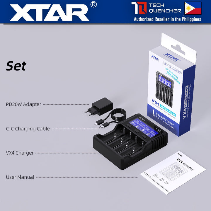 XTAR VX4 Battery Charger - Capacity Test - USB-C - 26650 21700 18650 AA AAA - LiFePO4 -Li-ion -Ni-MH