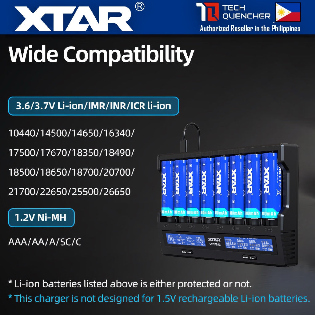 XTAR VC8S Battery Charger - Capacity Test- LCD - USB-C - 3A Max - 21700 18650 AA AAA -Li-ion - Ni-MH