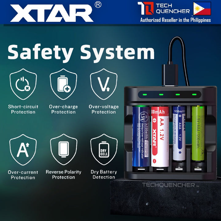 XTAR L4 Battery Charger - USB-C - AA AAA -Mix Charging - 1.5v Li-ion - 1.2v Ni-MH - Smart Protection