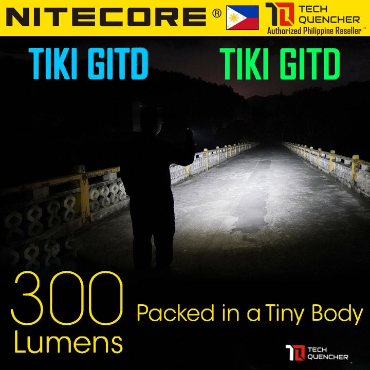 Nitecore TIKI GITD Flashlight - Green - Blue - 300 Lumens - USB-C Rechargeable - UV Light - Keychain