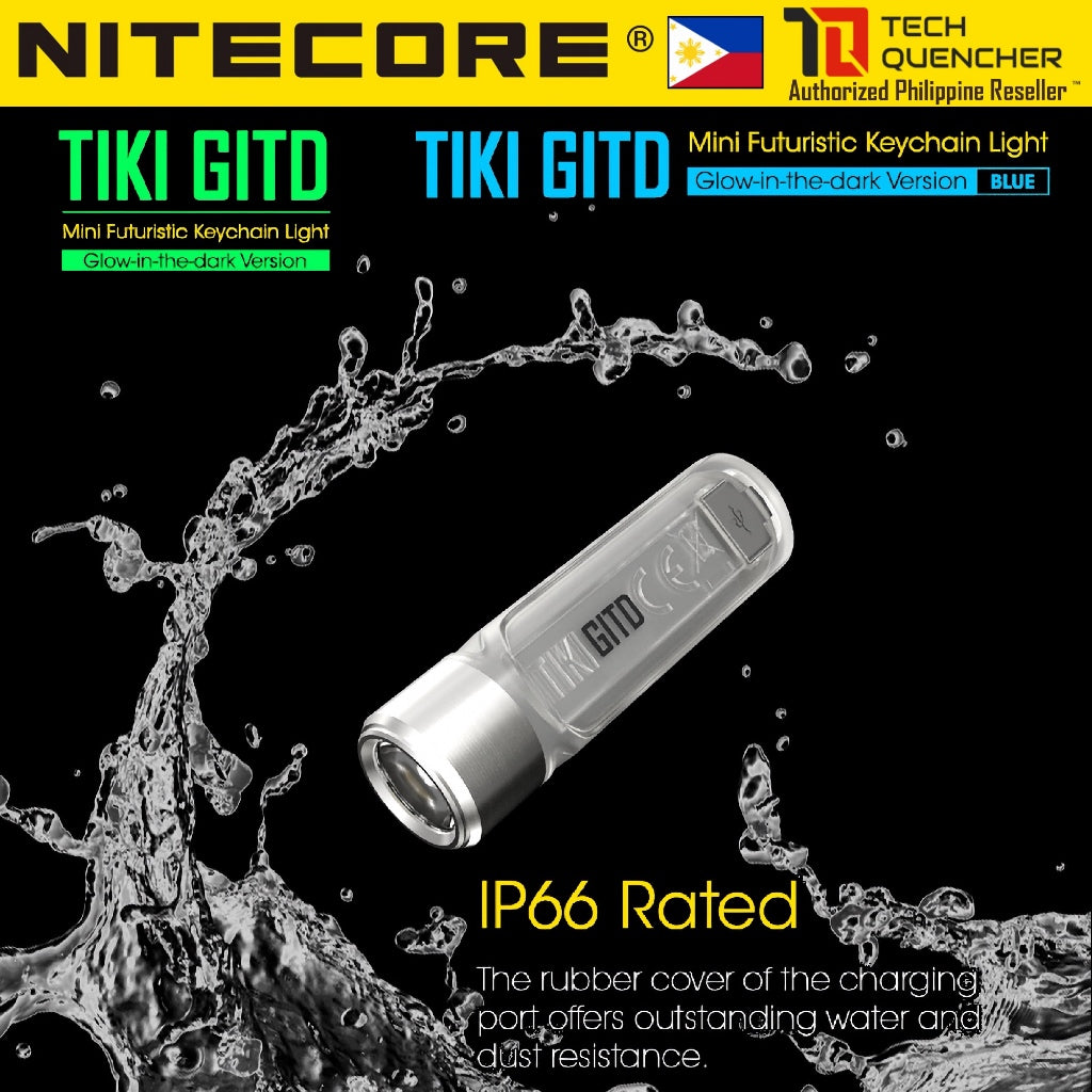 Nitecore TIKI GITD Flashlight - Green - Blue - 300 Lumens - USB-C Rechargeable - UV Light - Keychain