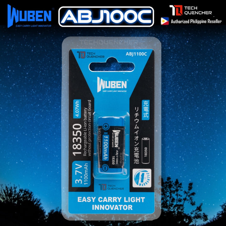Wuben ABJ1100C 18350 Battery - Rechargeable 1100mAh - Li-ion Battery - Compatible w/ Wuben E7 T4 X0