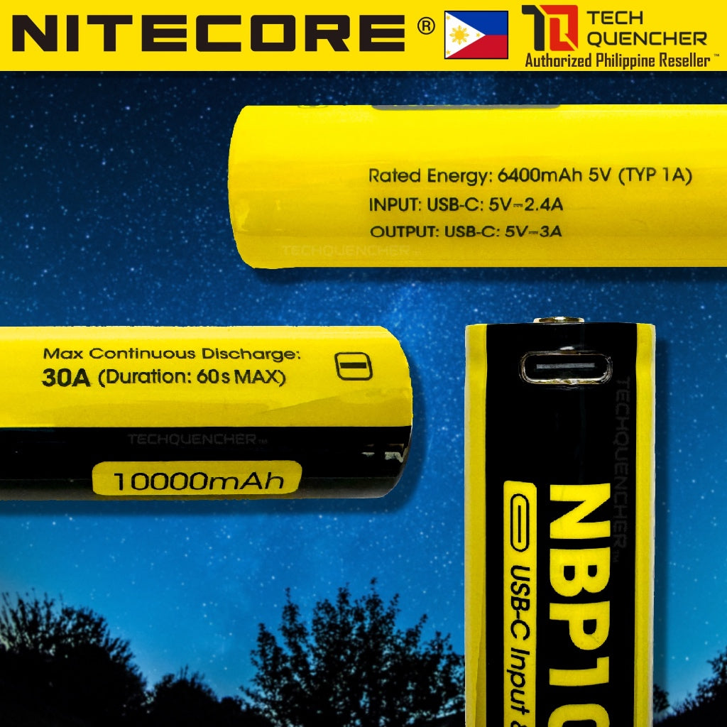 Nitecore NBP100R Battery 10000mAh - 30A - USB-C Rechargeable - Powerbank - Power Out Mode - MH40 Pro