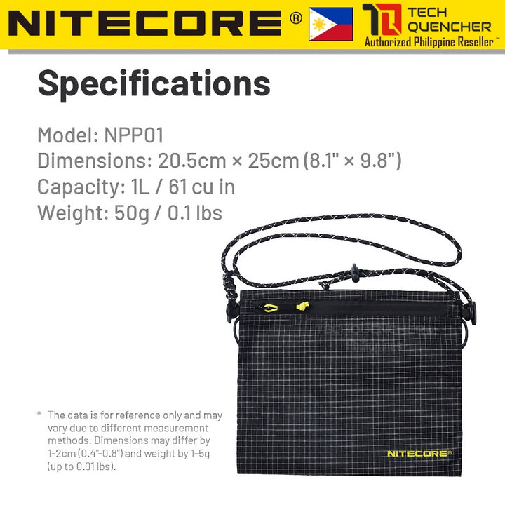 Nitecore NPP01 Sacoche Sling Bag - 1 Liter - 50 grams - Lightweight - Water Resistant - Outdoor