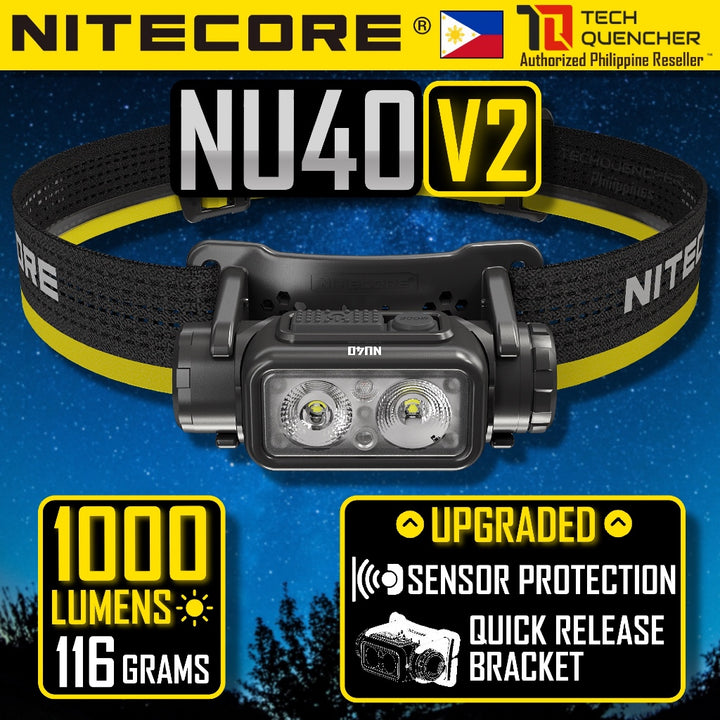 Nitecore NU40 Headlamp 1000 Lumens -116g -2 Dual Output- USB-C Rechargeable 2600mah Battery - IP68