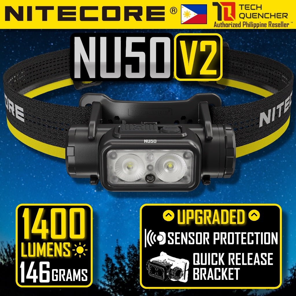 Nitecore NU50 Headlamp 1400 Lumens -146g -Dual Output - USB-C Rechargeable 5000mah Battery - IP68