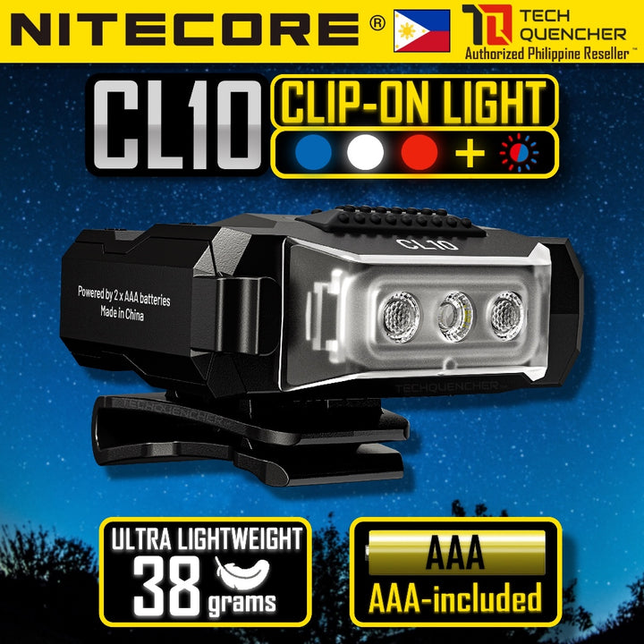 Nitecore CL10 Clip-on Flashlight - Multipurpose - Lightweight 28grams - AAA Battery -3 Light Sources