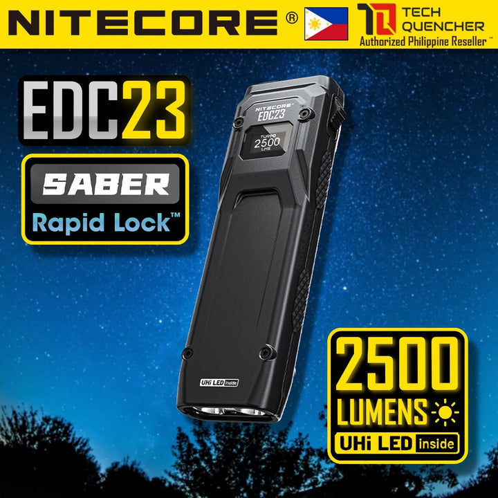Nitecore EDC23 Flashlight - 2500 Lumens - OLED Display - Lockout Switch - USB-C Rechargeable - IP54