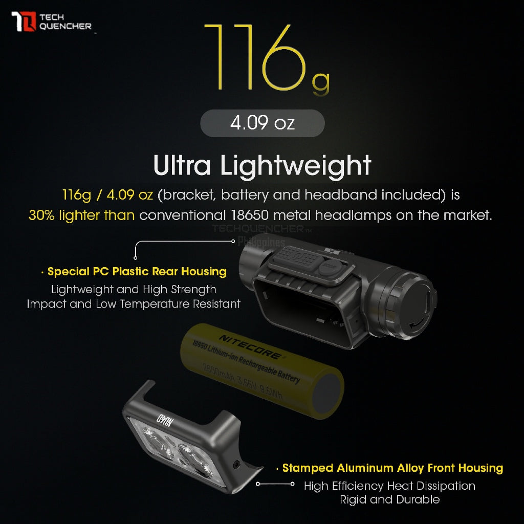 Nitecore NU40 Headlamp 1000 Lumens -116g -2 Dual Output- USB-C Rechargeable 2600mah Battery - IP68